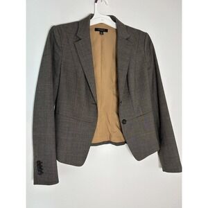 Ann Taylor Womens Brown Heathered Two Button Blazer Jacket Size 2 Professional